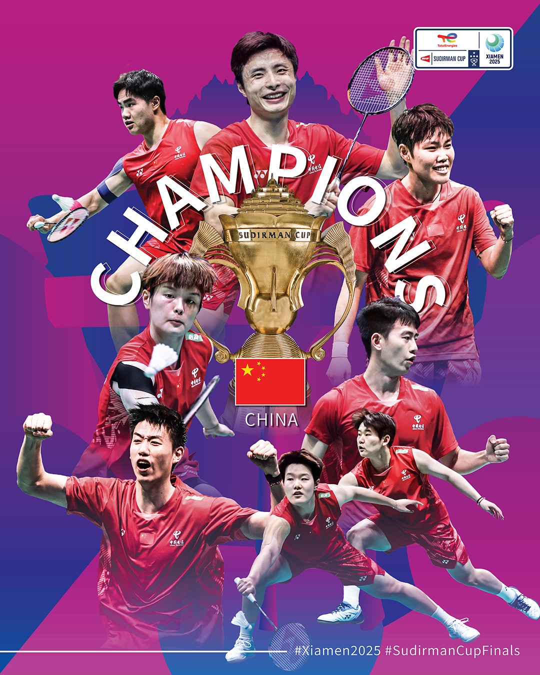 Poster kemenangan tim China dalam Juara Final Sudirman cup 2025. Poster: X @bwfmedia