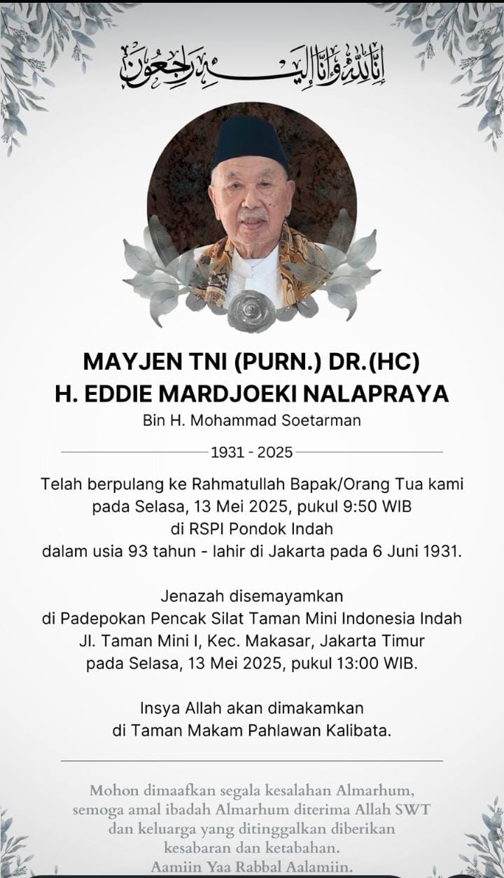 Mayjen TNI (Purn) Eddie Mardjoeki Nalapraya meninggal dunia