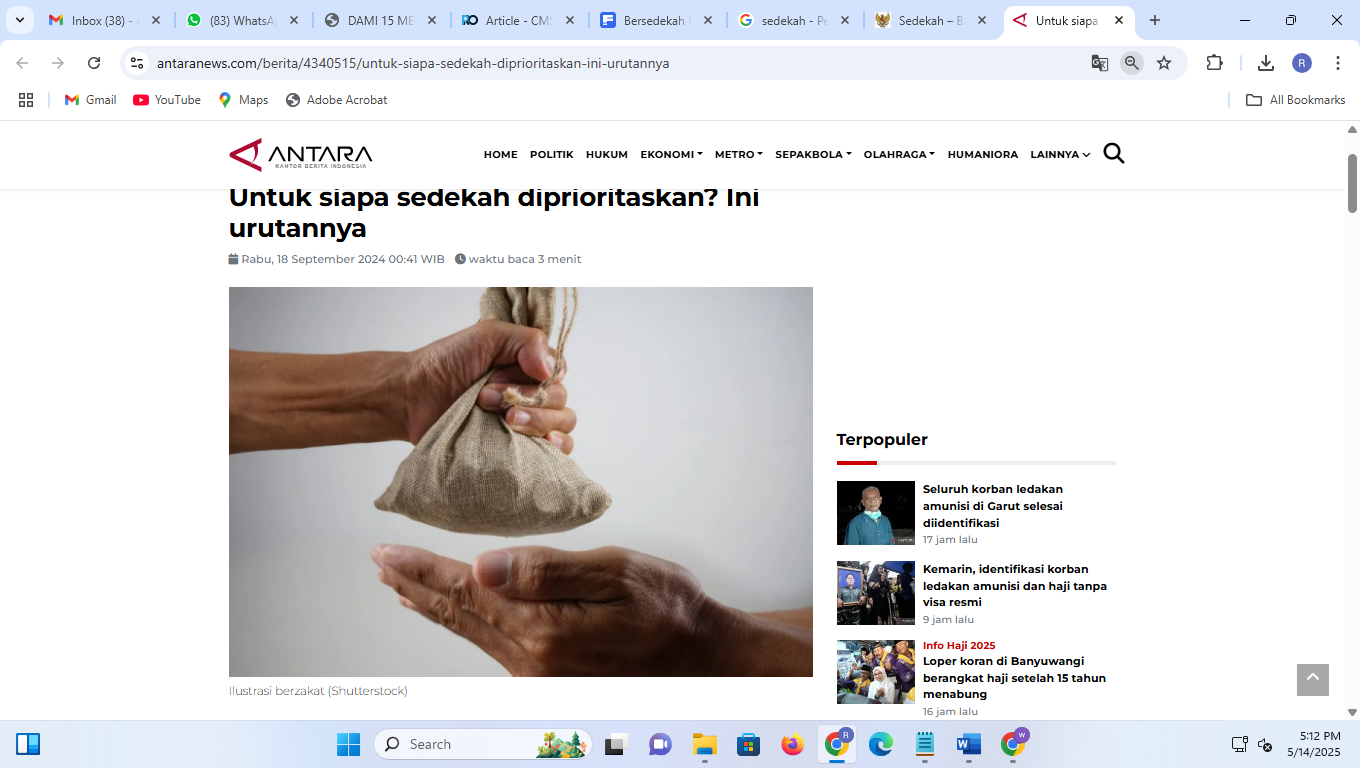 Ilustrasi zakat. (shutterstock)