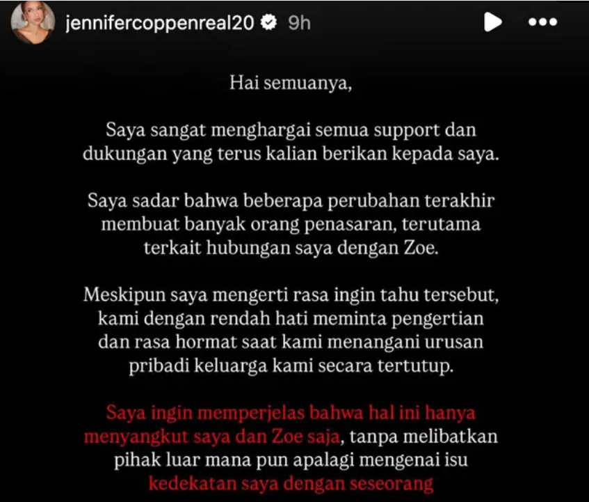 Unggahan Instagram Jennifer Coppen