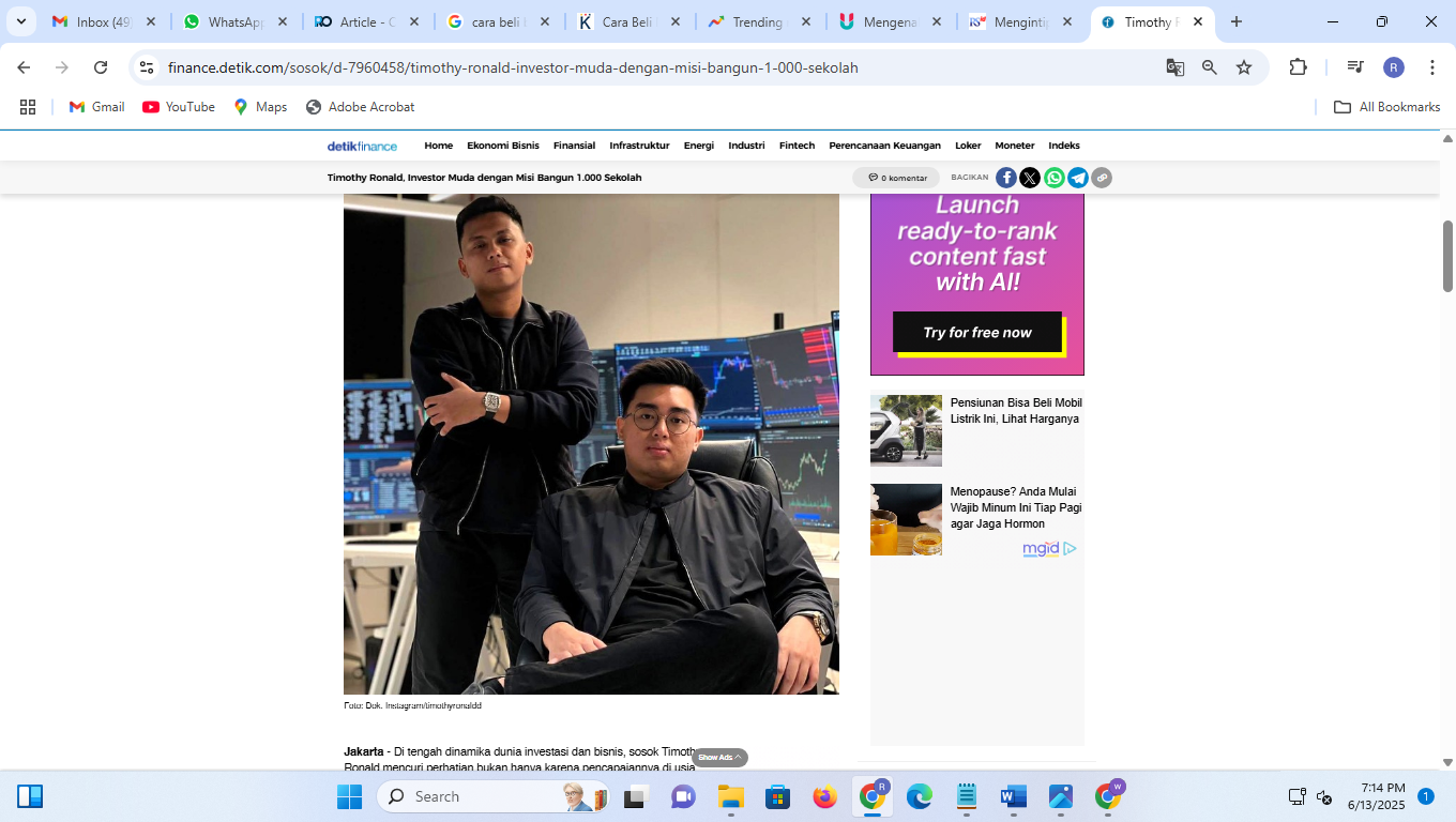 Investor muda, Timothy Ronald. (sumber: Ig pribadi)