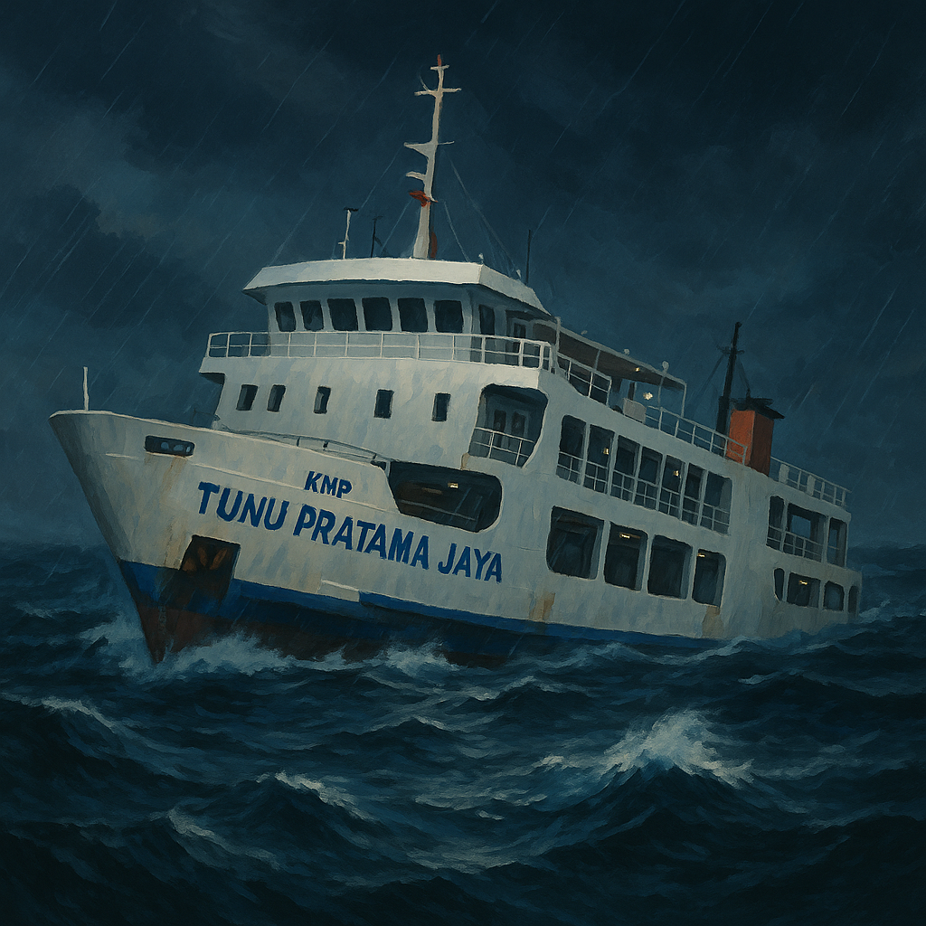 ILUSTRASI: Kapal yang tenggelam di perairan Selat Bali, belum lama ini. (ANDIKA TRISNA SAPUTRA/AI/RADAR KUDUS)