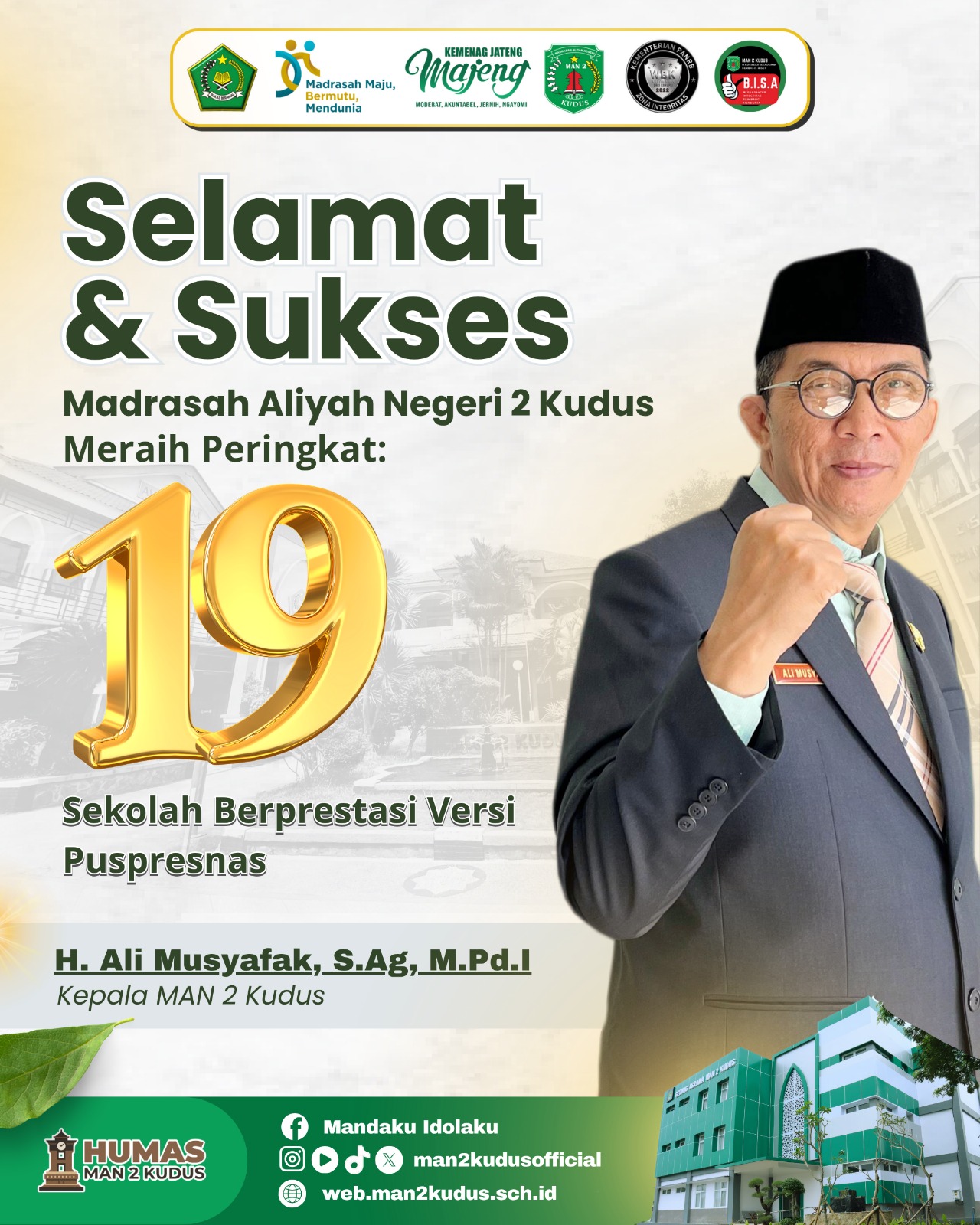MAN 2 Kudus meraih peringkat 19 sekolah berprestasi versi puspresnas