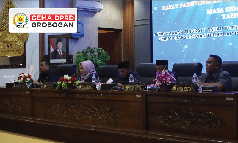 PIMPIN RAPAT &ndash; Ketua DPRD Grobogan Lusia Indah Artani memimpin jalanya rapat paripurna raperda tentang penyertaan modal Pemerintah Kabupaten Grobogan kepada BUMD Tahun 2026.