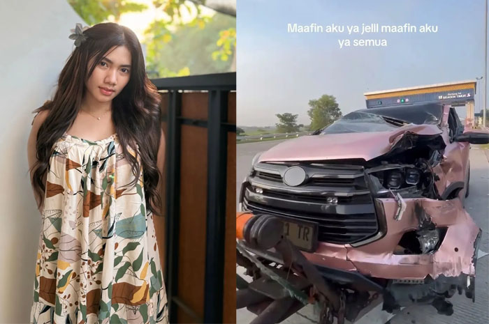 Pedangdut muda Lusyana Jelita dan mobil Innova Venturer bernopol M 1731 TR miliknya ringsek parah usai kecelakaan di Tol Sragen.