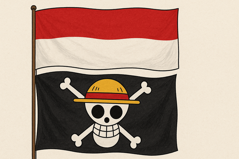Viral Warga kibarkan  bendera one piece dibawah Bendera Indonesia