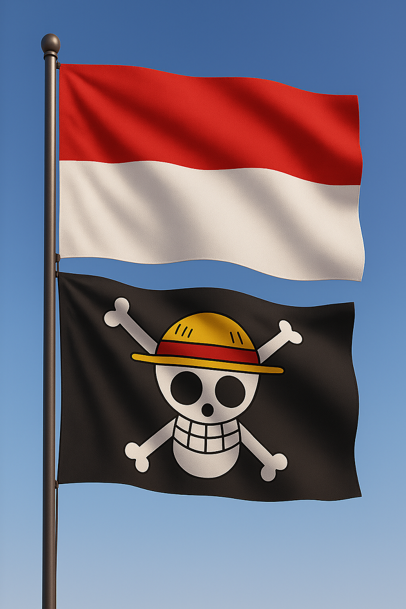 Viral Warga kibarkan  bendera one piece dibawah Bendera Indonesia