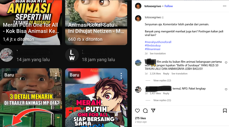 Instagram produser Film Merah Putih One For All Toto Soegriwo diserbu netizen
