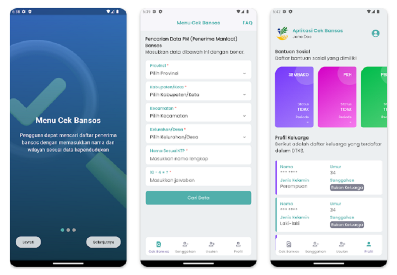 Tampilan aplikasi cek bansos