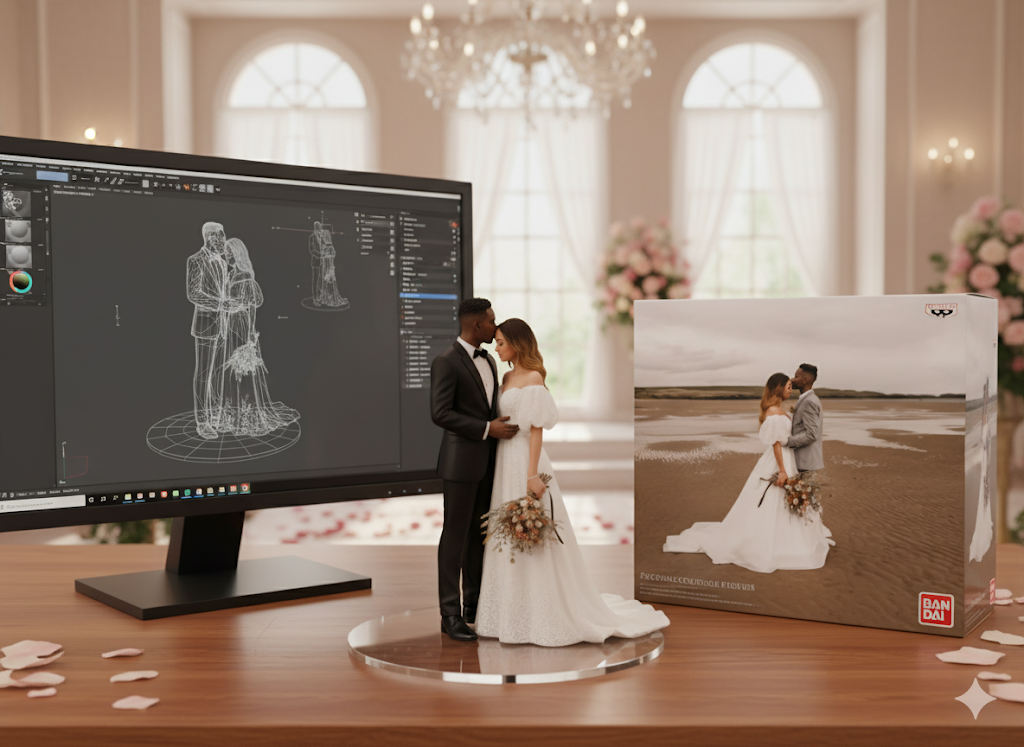 Ilustrasi Couple Wedding Tren Miniatur AI menggunakan google gemini