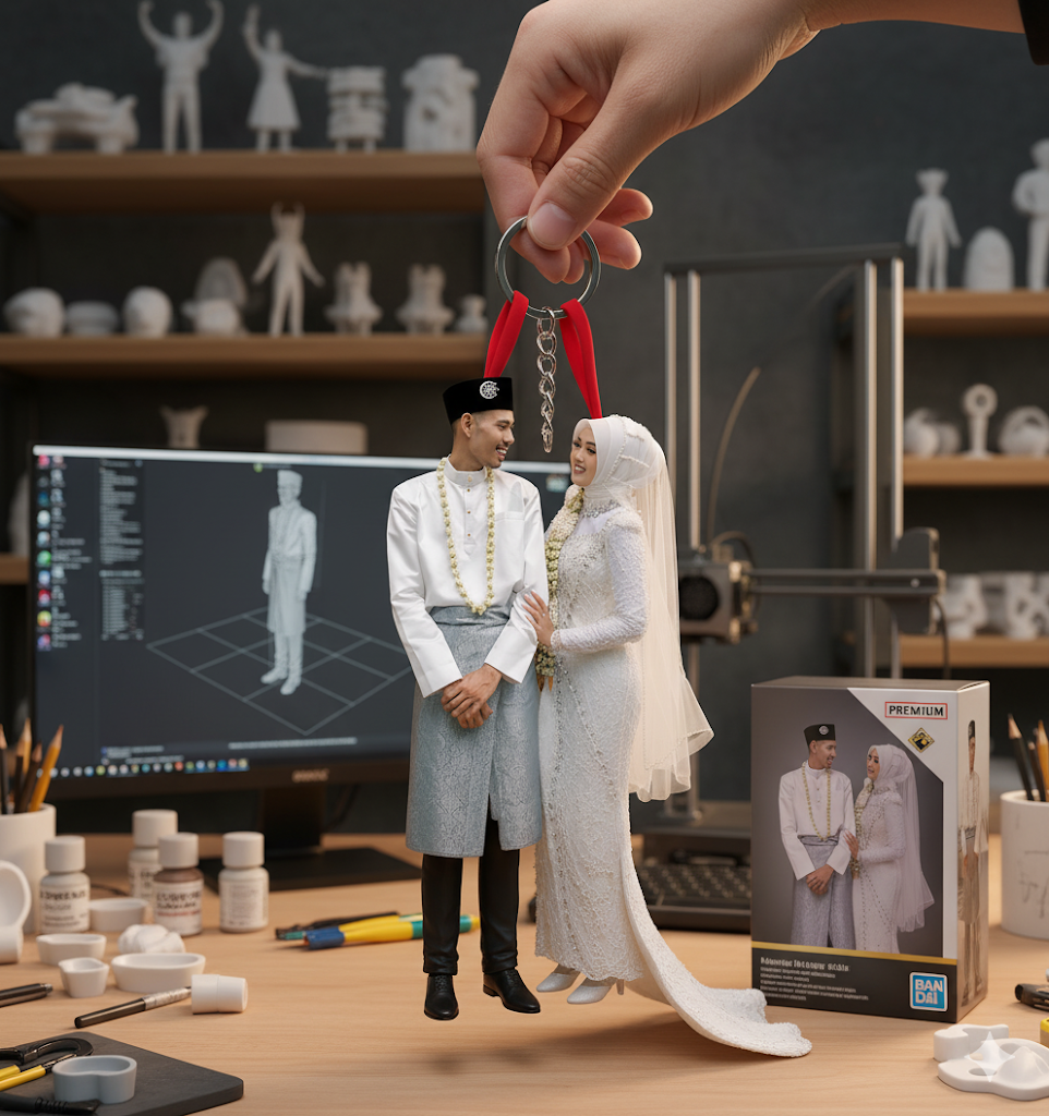 Ilustrasi miniatur gantungan kunci dengan menggunakan google gemini AI