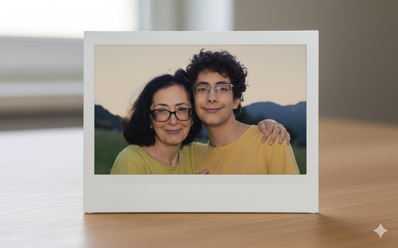 Ilustrasi foto polaroid bareng ibu pakai gemini AI