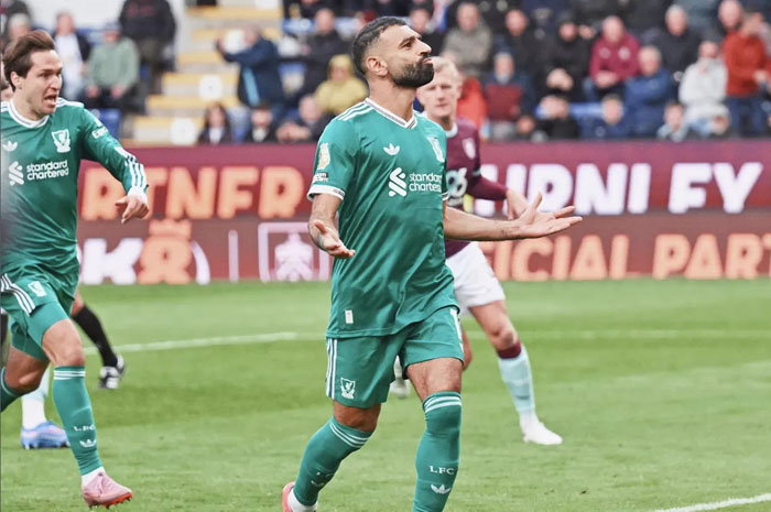Mohammed Salah selebrasi atas golnya ke gawang Burnley