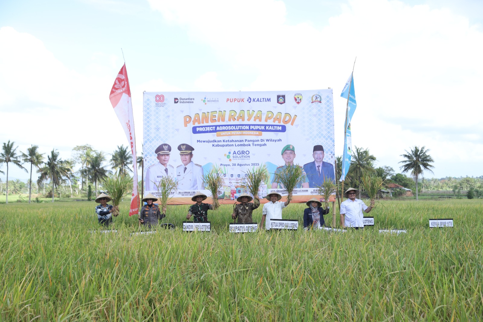 Panen raya padi Agrosolution di Kecamatan Jonggat, Kabupaten Lombok Tengah, Nusa Tenggara Barat belum lama ini