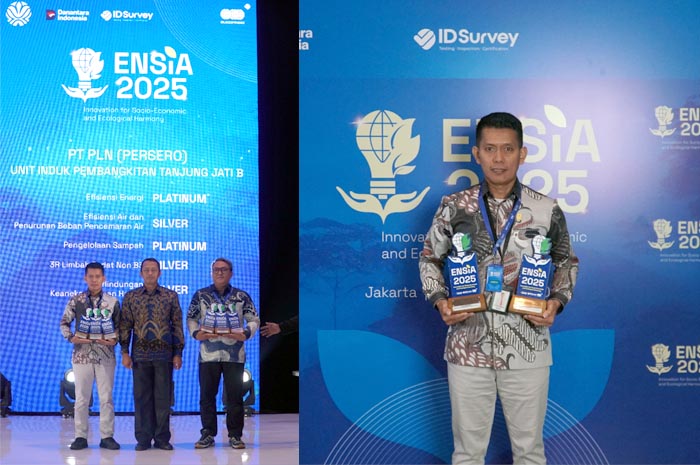 General Manager PLN UIK Tanjung Jati B, Andi Makkasau menerima penghargaan pada ajang Environmental and Social Innovation Awards (ENSIA) 2025.