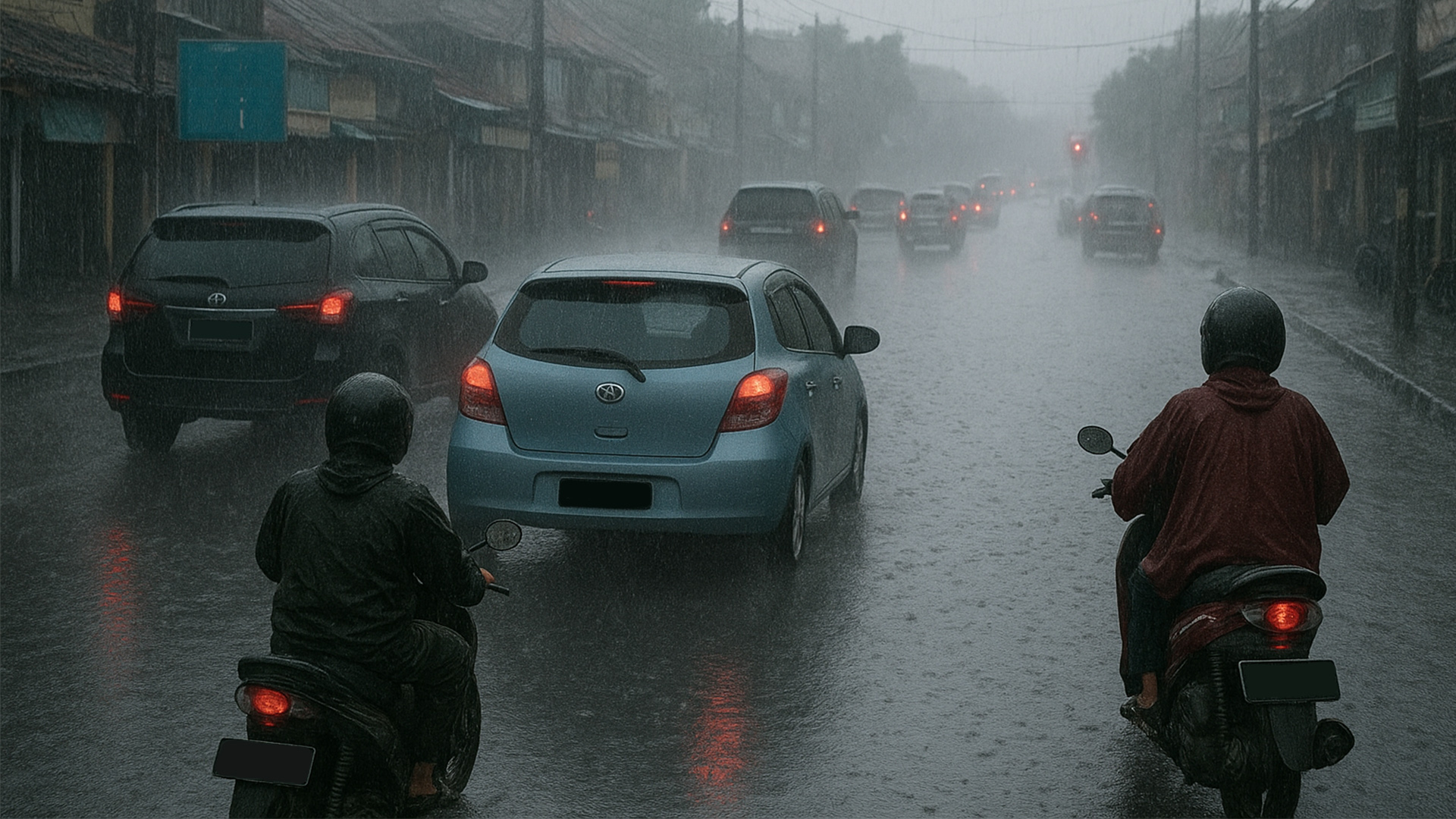 Ilustrasi foto tips berkendara aman saat hujan deras