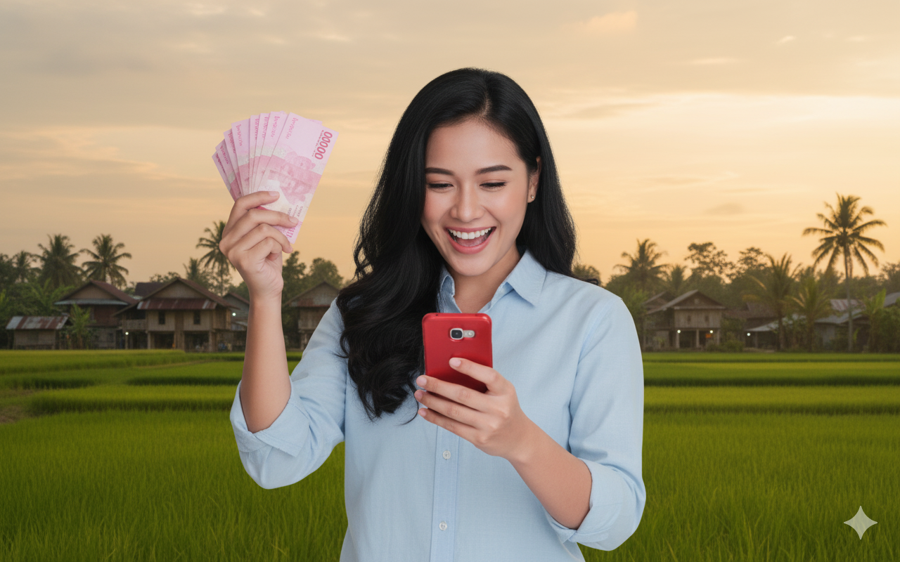 Ilustrasi wanita sedang memegang uang