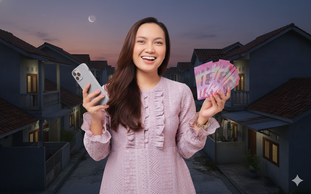 Ilustrasi wanita sedang memegang uang