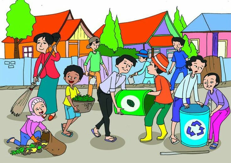 Ilustrasi gotong royong (hablu minannas) sedang membersihkan lingkungan (hablu minal alam)