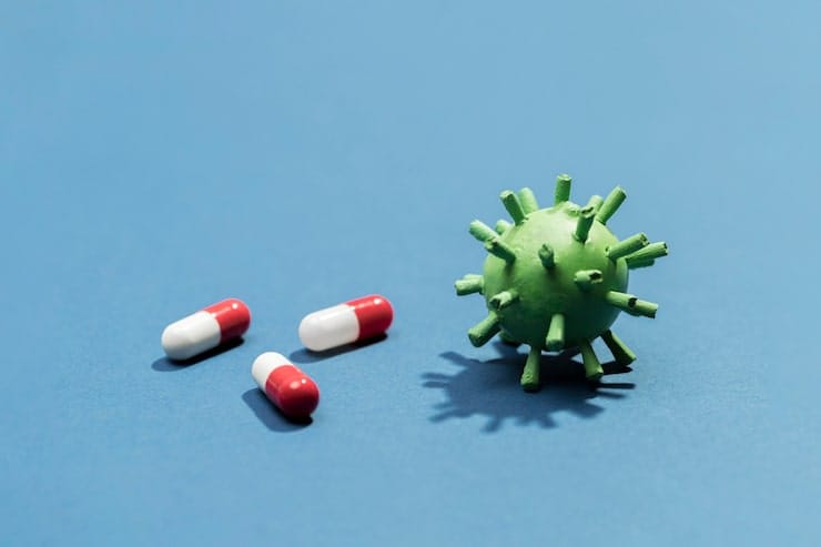 Ilustrasi bakteri dan antibiotik
