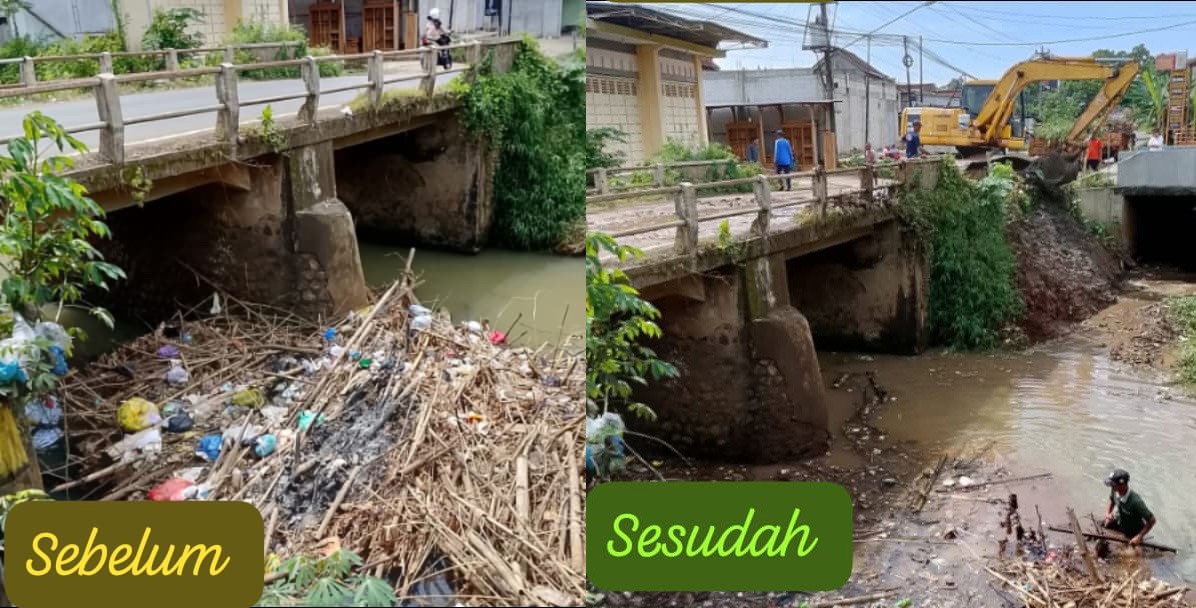KONTRAS: Kondisi sungai sebelum dan sesudah dibersihkan.