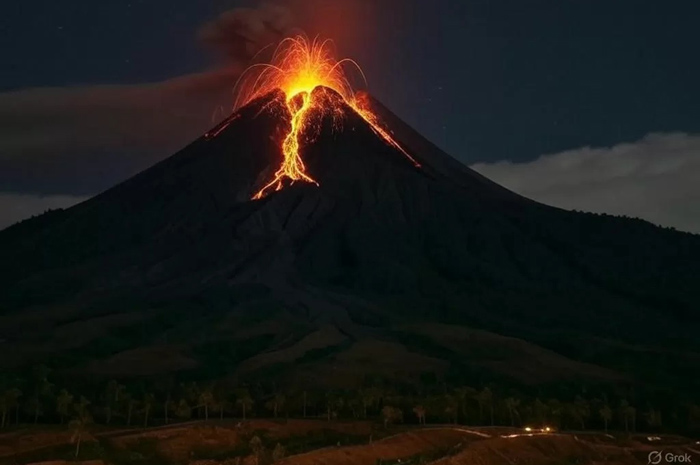 Ilustrasi guguran lava pijar Gunung Merapi di Sleman.