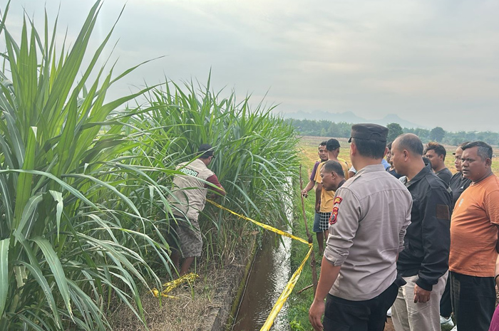 AMANKAN: Aparat kepolisian memasang garis polisi di area TKP.