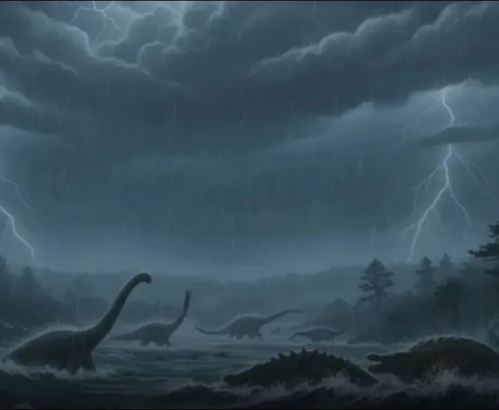Potret zaman dinosaurus yang diterpa hujan tanpa henti