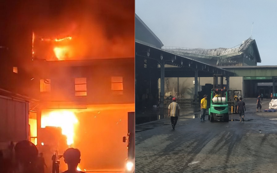 Gudang PT Dua Kelinci di Kecamatan Margorejo, Kabupaten Pati, mengalami kebakaran hebat pada Senin (1/12/2025) malam berhasil dipadamkan.