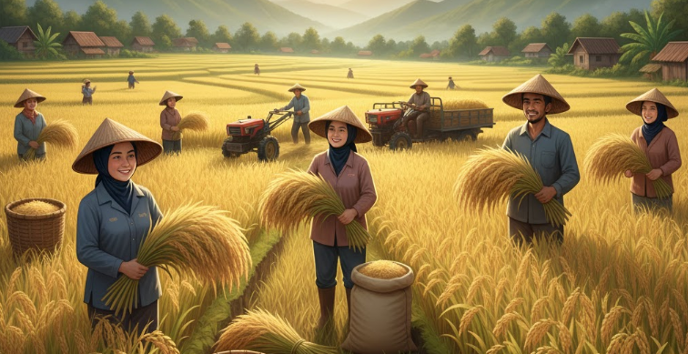 Ilustrasi panen padi