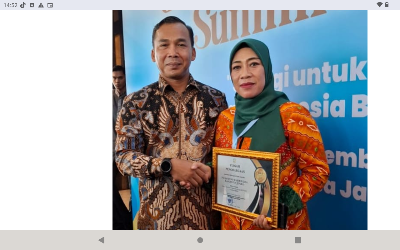 GEMILANG: Kepala DP3AP2KB Jepara Mudrikatun menerima penghargaan dari Menteri Kependudukan dan Pembangunan Keluarga sekaligus Kepala BKKBN, Wihaji.