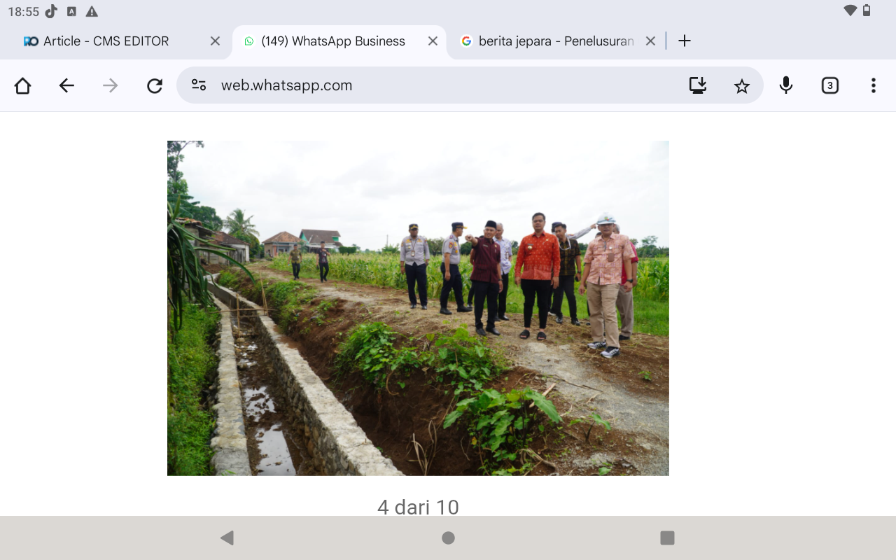 BLUSUKAN: Bupati Jepara Witiarso Utomo kembali meninjau progres pembangunan, kali ini sasarannya irigasi di wilayah Jepara Utara.