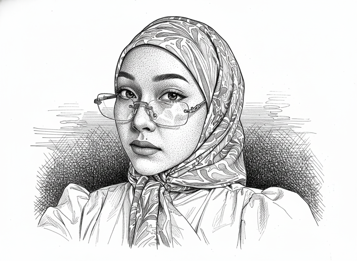 Ilustrasi gambar dengan teknik arsir yang dihasilkan dengan Google Gemini AI