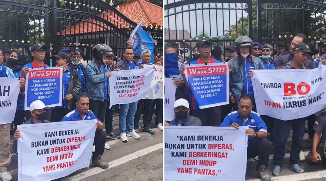 Demo buruh Pati terkait UMK Pati 2026