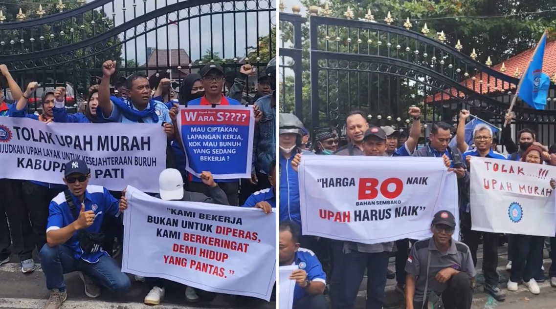 Demo buruh Pati terkait UMK Pati 2026