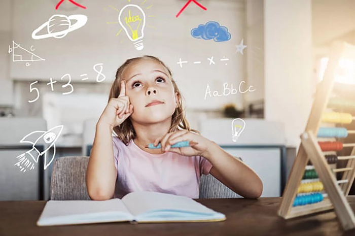 Ilustrasi seoarang anak belajar matematika.