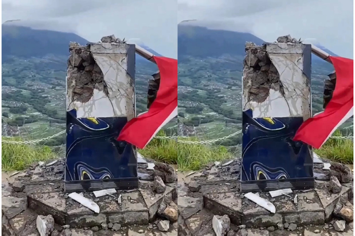 Tugu Puncak Gunung Andong yang hancur tersambar petir.