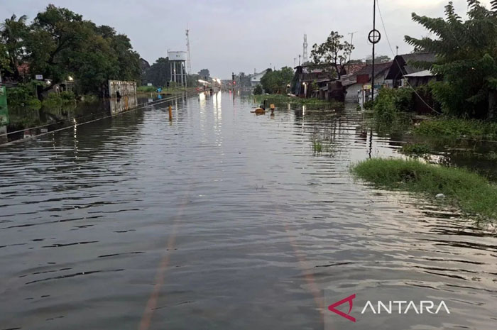 Kondisi rel antara Stasiun Pekalongan dan Sragi, Kabupaten Pekalongan, Jawa Tengah, tergenang air, Sabtu (17/1/2026).