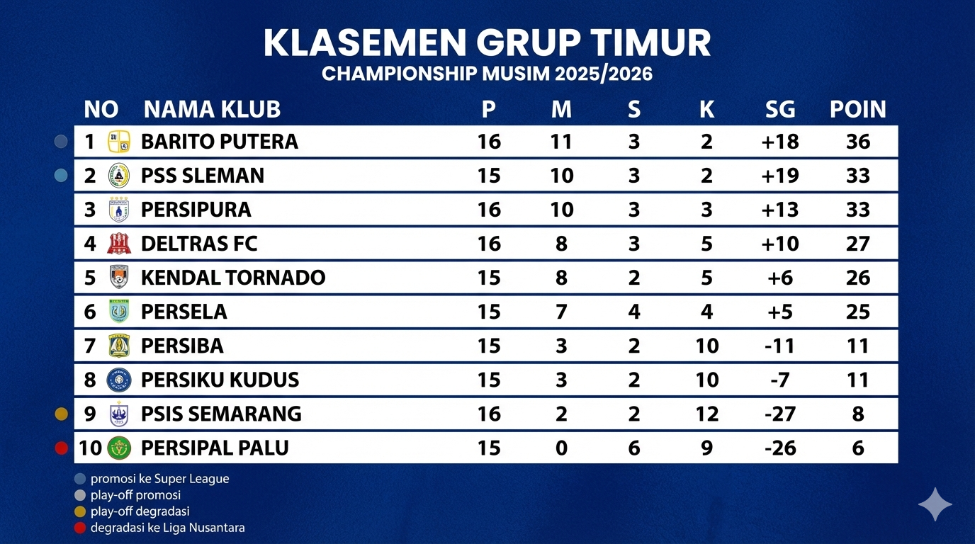 Klasemen liga 2 terbaru