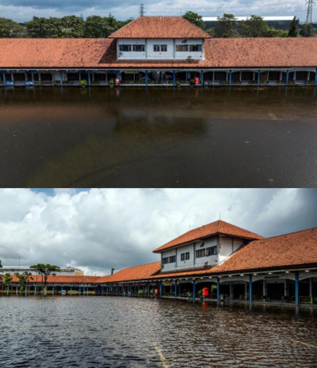 Terminal Jadi Kudus yang sedang tergenang air banjir.