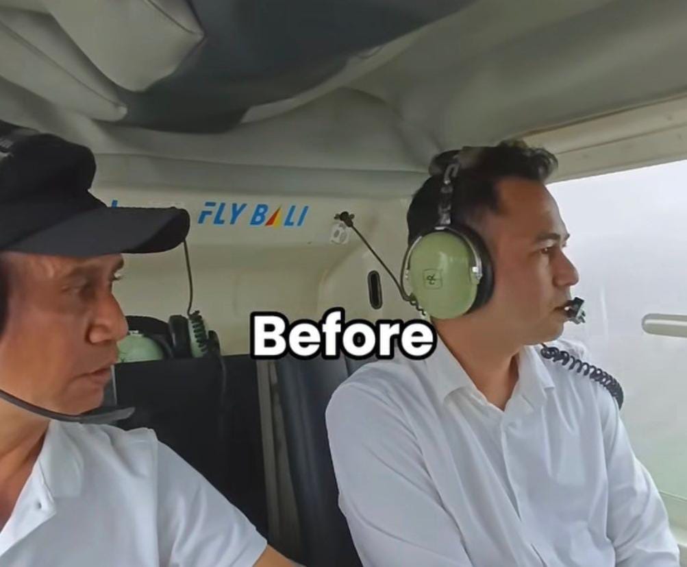 Aji Krisna dan Raffi Rahmat saat naik helikopter di Bali (Instagram)