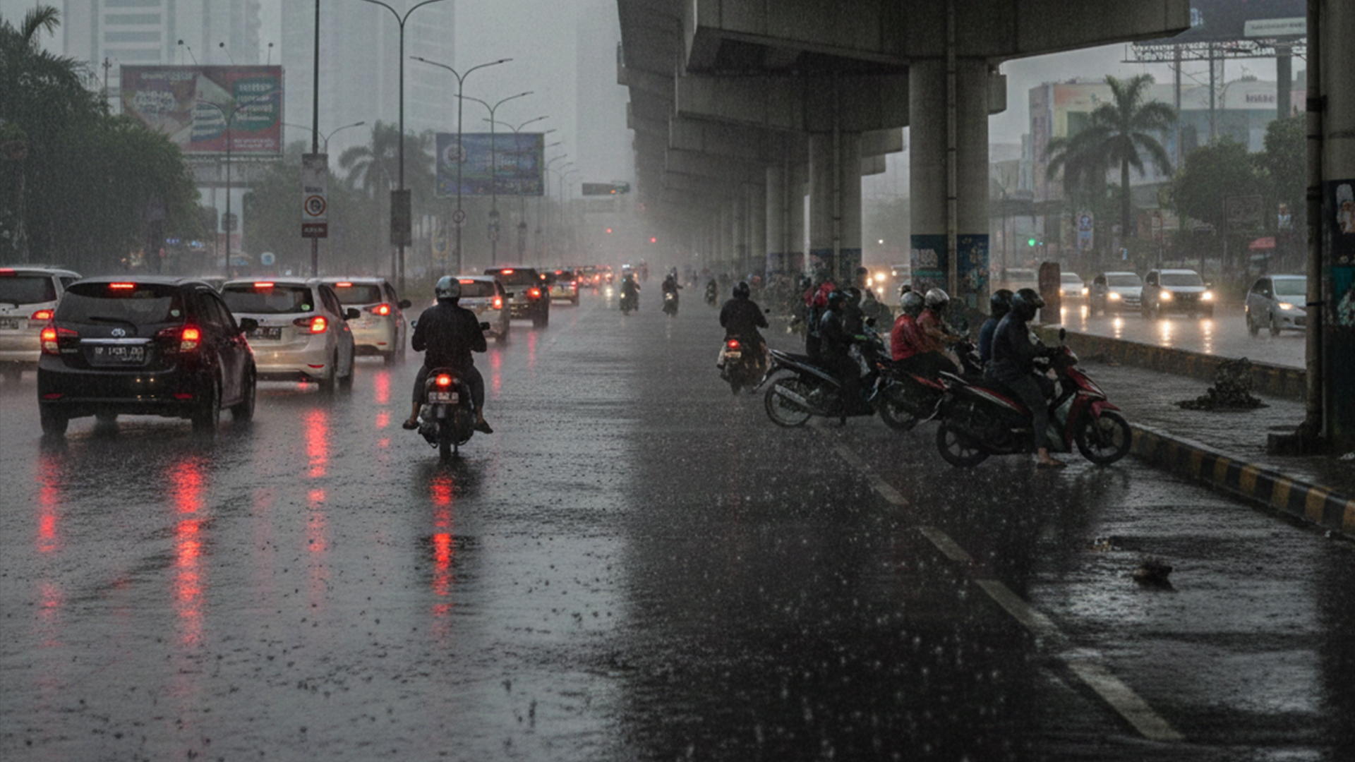 Ilustrasi berkendara saat hujan turun