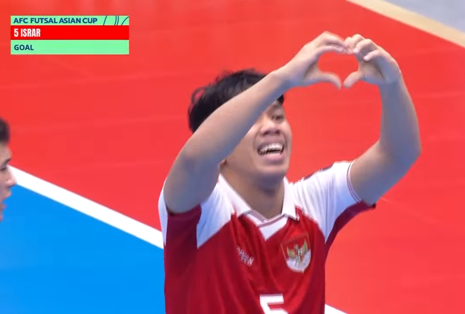 Israr saat mencetak gol ke 5 Indonesia vs kirgistan di futsal Asian cup 2026
