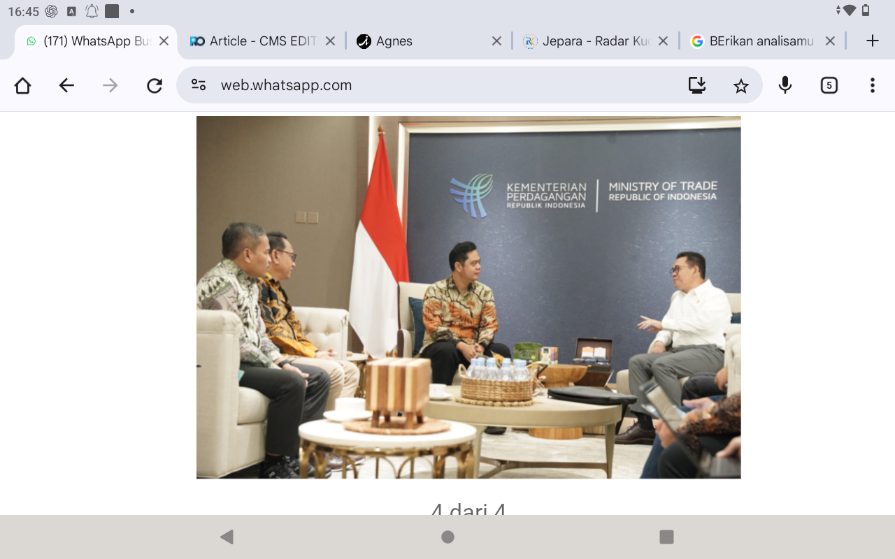 PUSAT: Bupati Jepara Witiarso Utomo bertemu dengan Menteri Perdagangan RI.