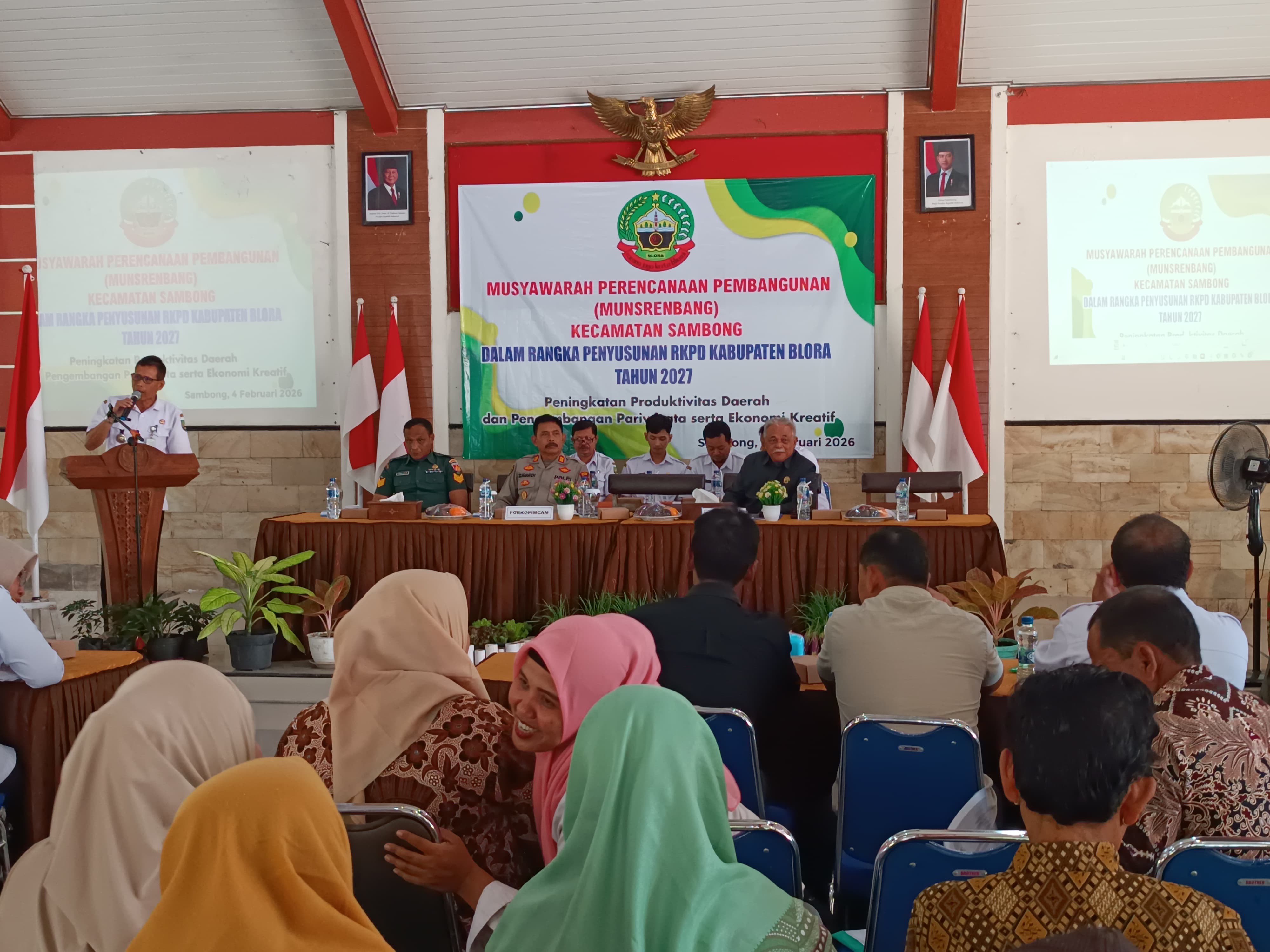 MUSYAWARAH : Musrembang Kecamatan Sambong digelar di pendopo kecamatan dan diikuti berbagai stakeholder