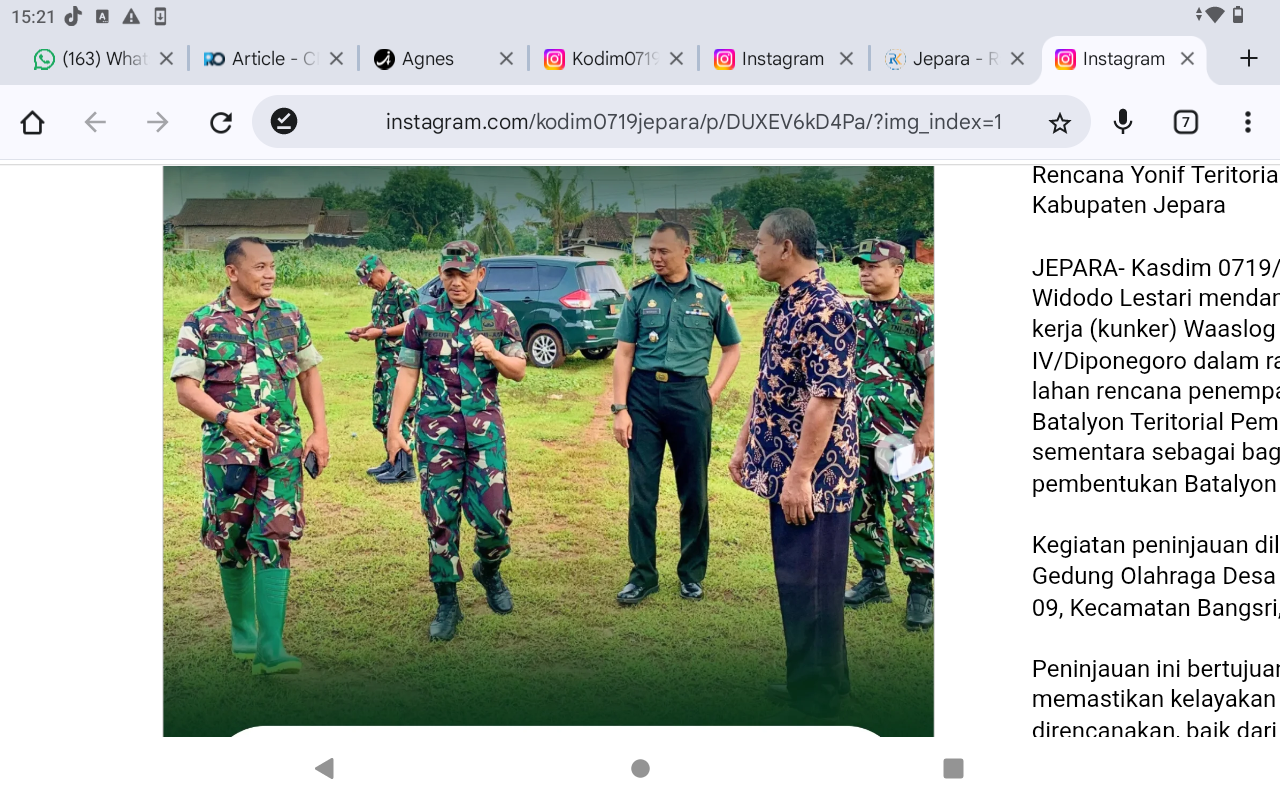 CEK: Peninjauan Yon TP di Bangsri, Jepara oleh Kodam IV/Diponegoro.