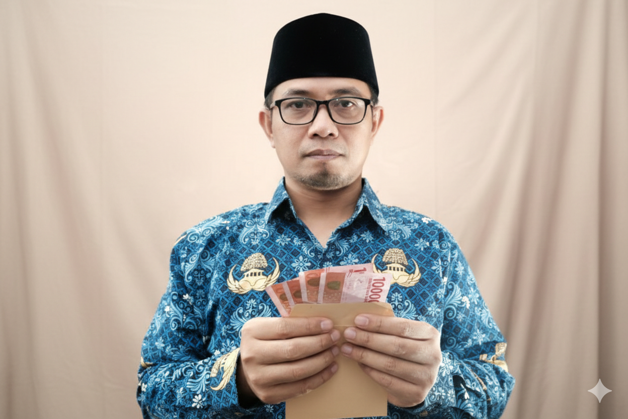 Ilustrasi foto PNS memegang uang