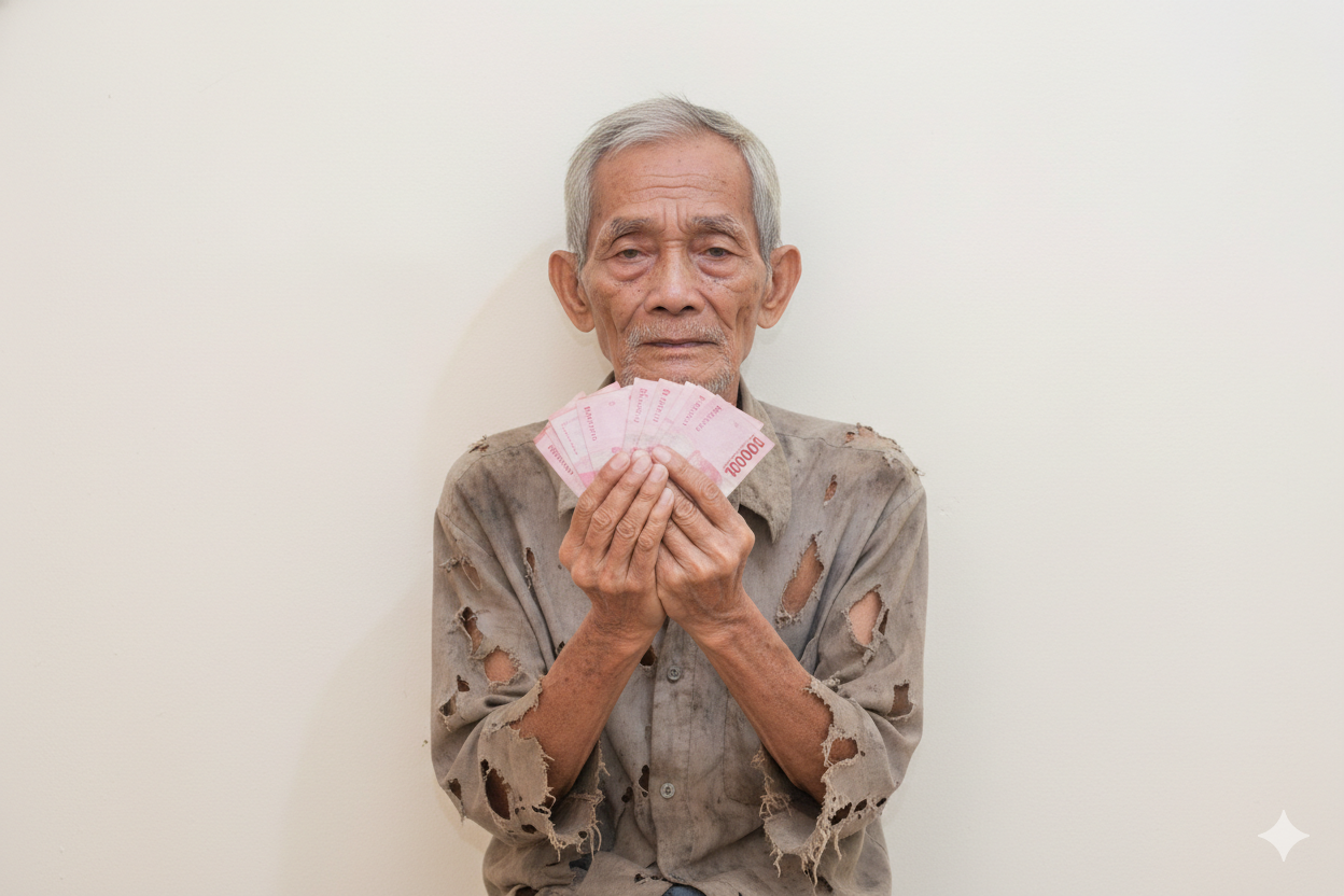 Ilustrasi foto orangtua memegan uang