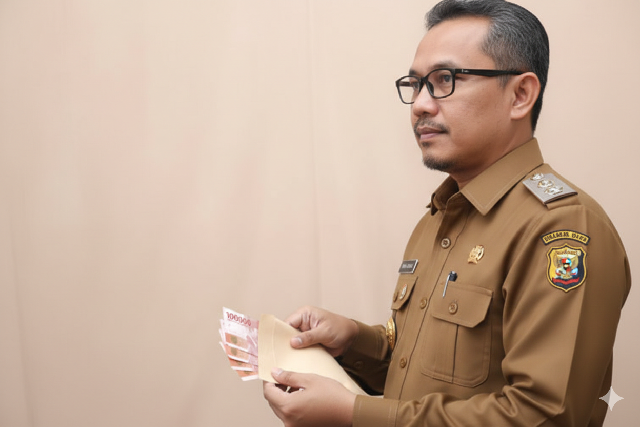 Ilustrasi foto PNS memegang uang