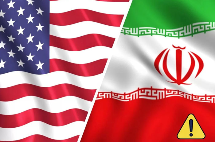 Bendera Amerika Serikat dan Iran berhadapan di tengah meningkatnya ketegangan menjelang pembicaraan nuklir krusial di Oman. 